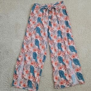 Roxy Floral Wide Leg High Slit Tropical Beach Pants Coverup L Resortwear